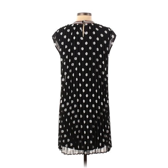 Dr2 Womens Dress Small Polka Dot Pleated Cap Sleeve Crew Neck - Picture 3 of 5